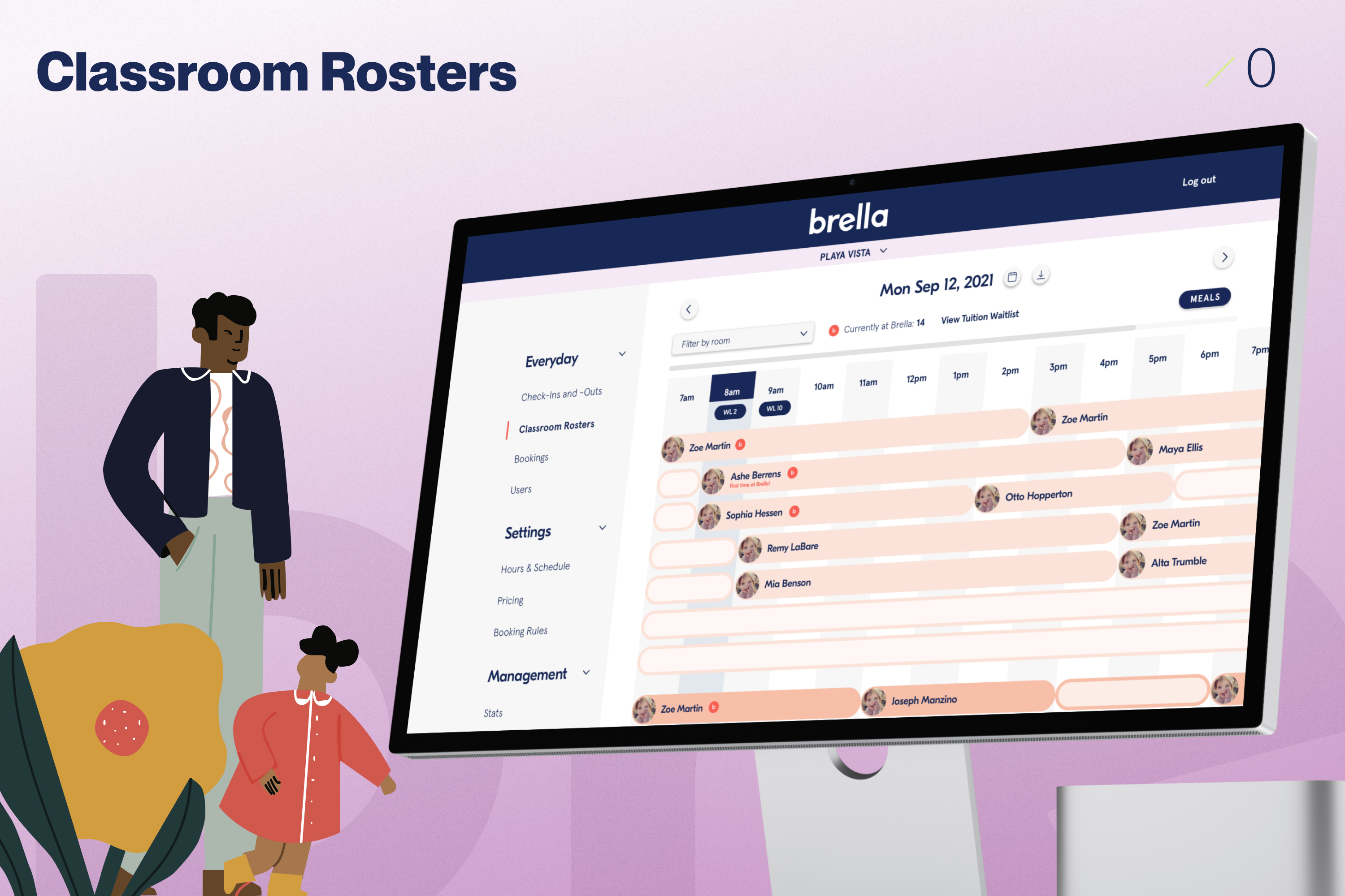 Classroom rosters — hour by hour, with allergies and favorite things