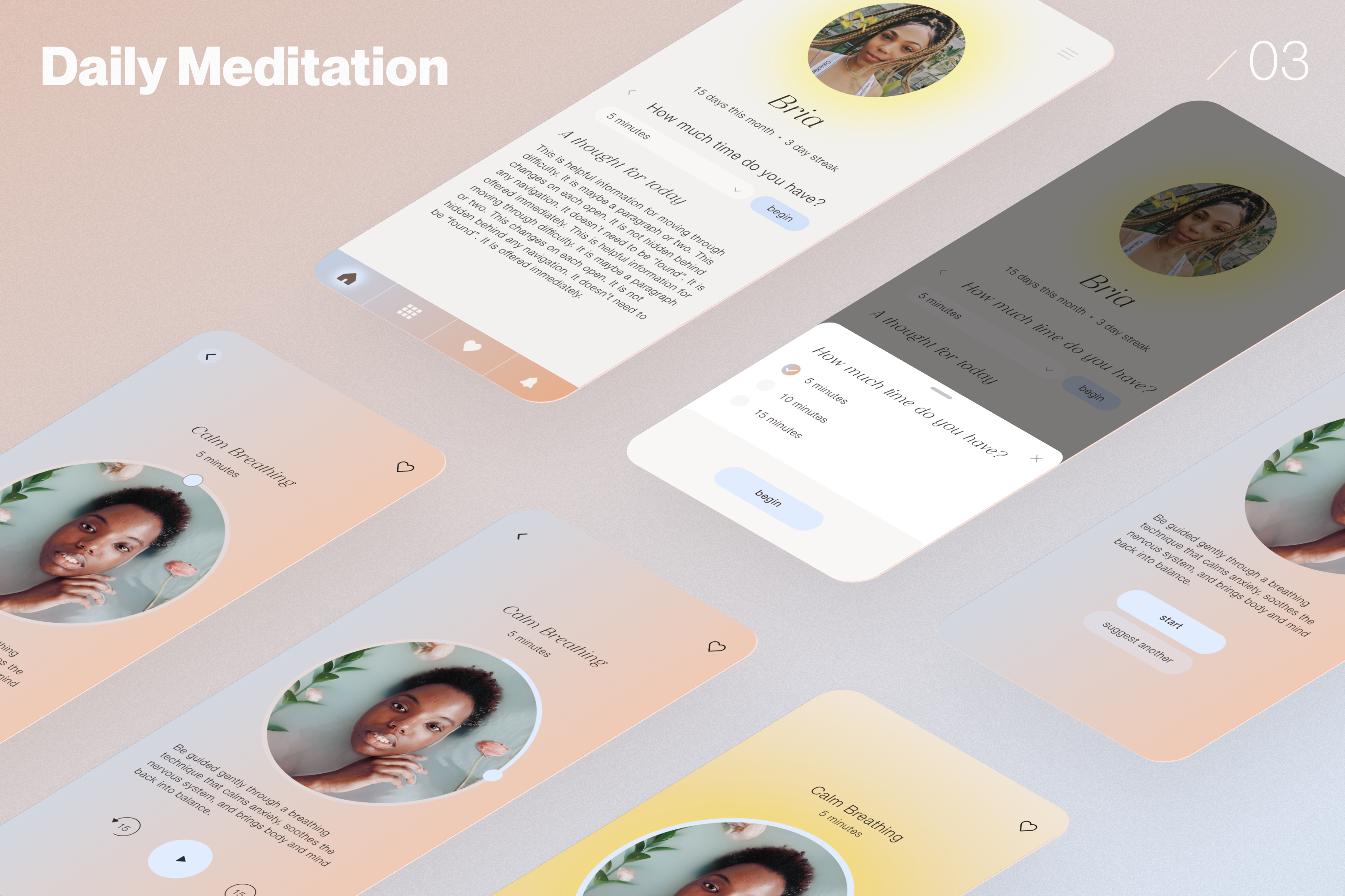 Daily meditation — how much time do you have, Calm Breathing player