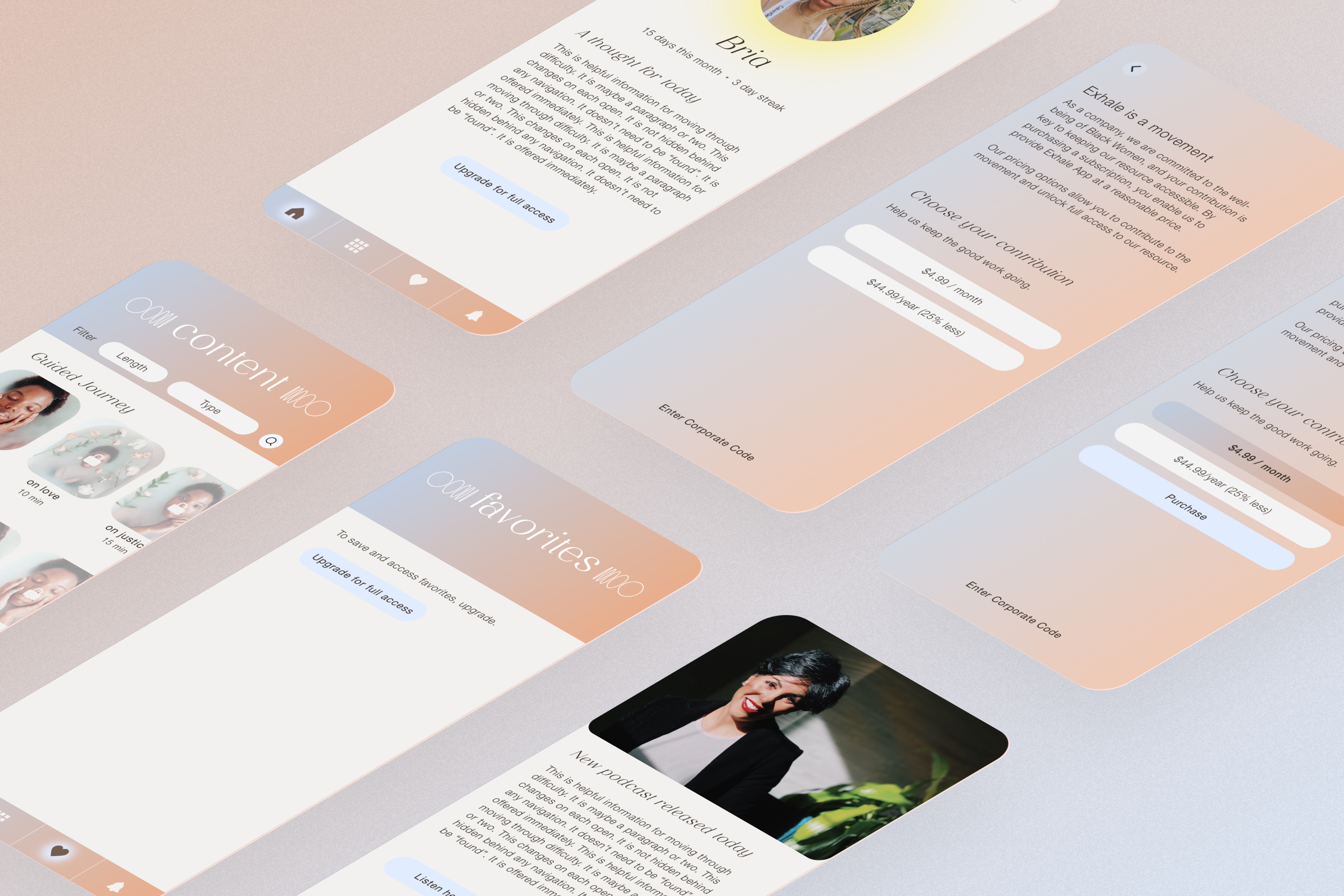 First use — home, content, favorites, contribution