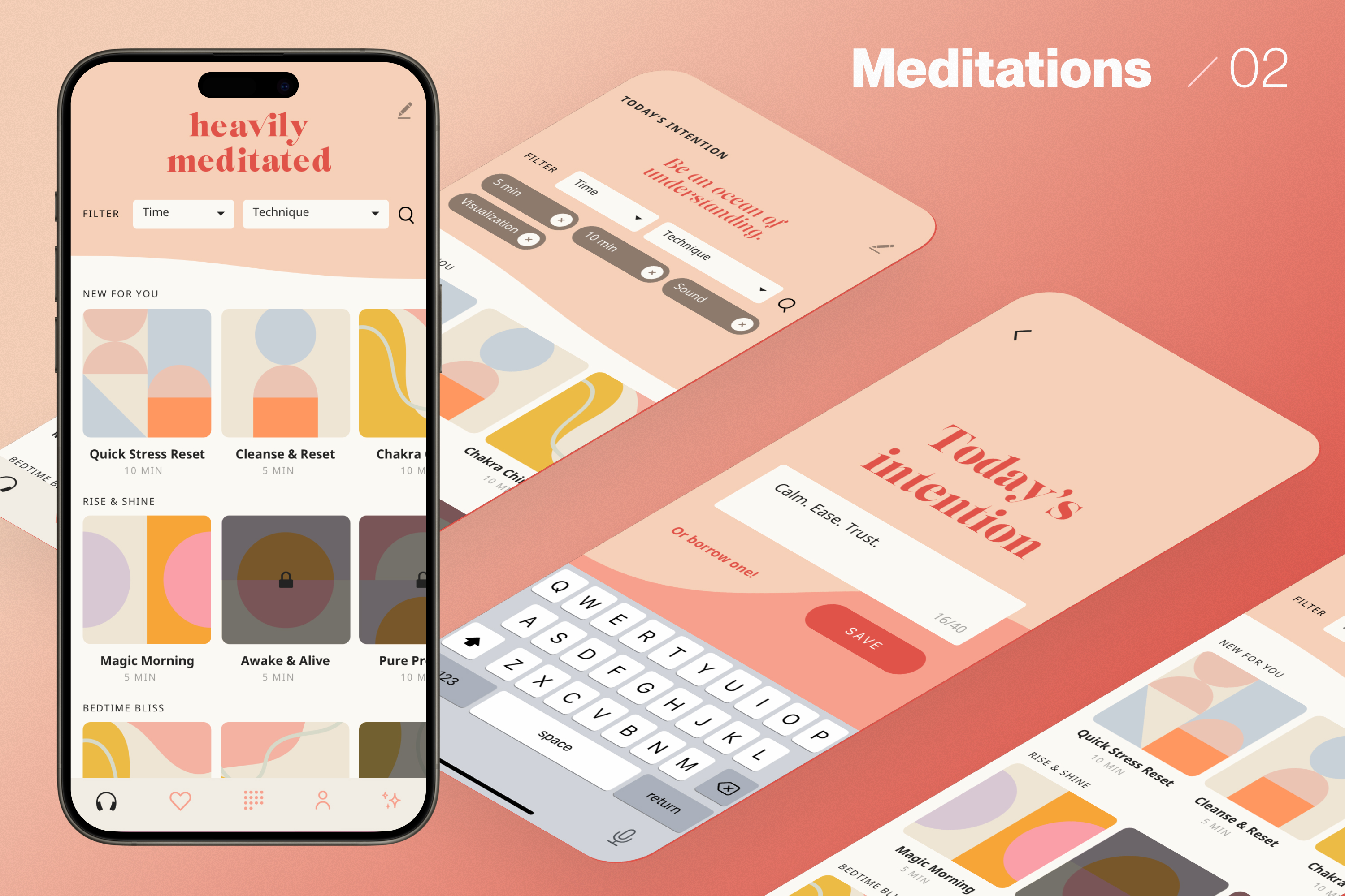 Meditations — filter by time and technique, today’s intention
