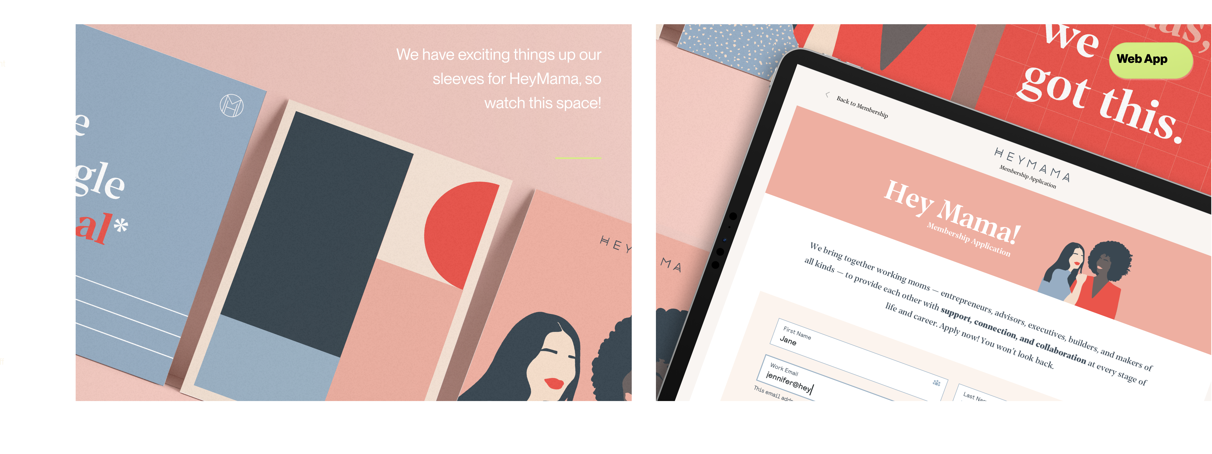 HeyMama brand collateral and the membership application