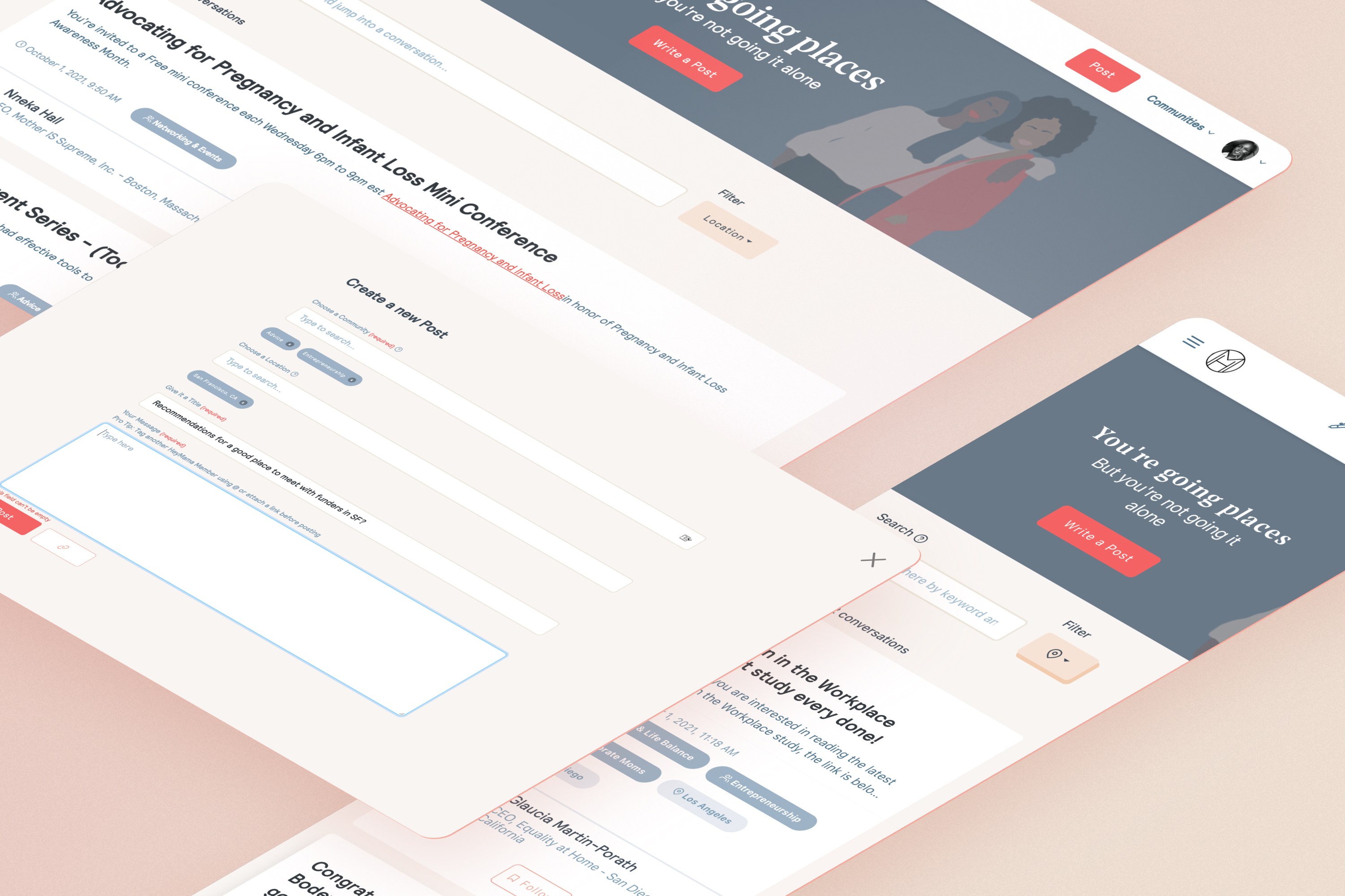 Conversations — create a new post, mobile feed