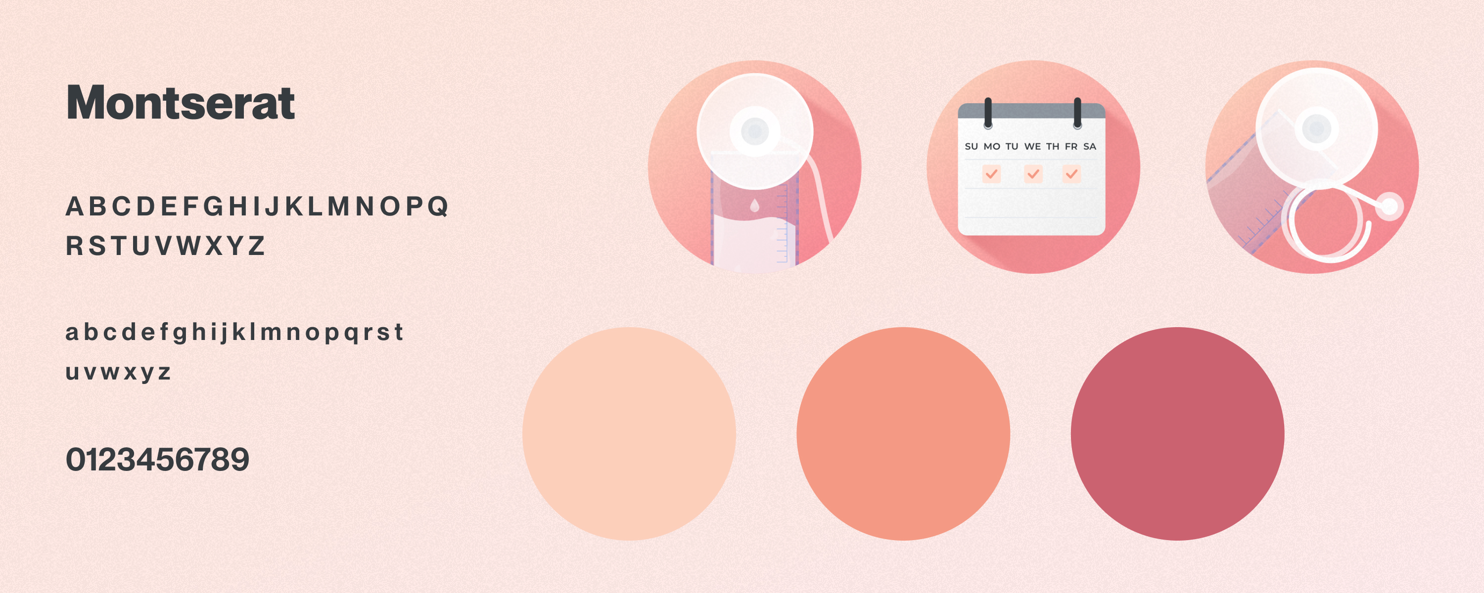 MilkMate design system — Montserrat type, coral palette, illustrated icons