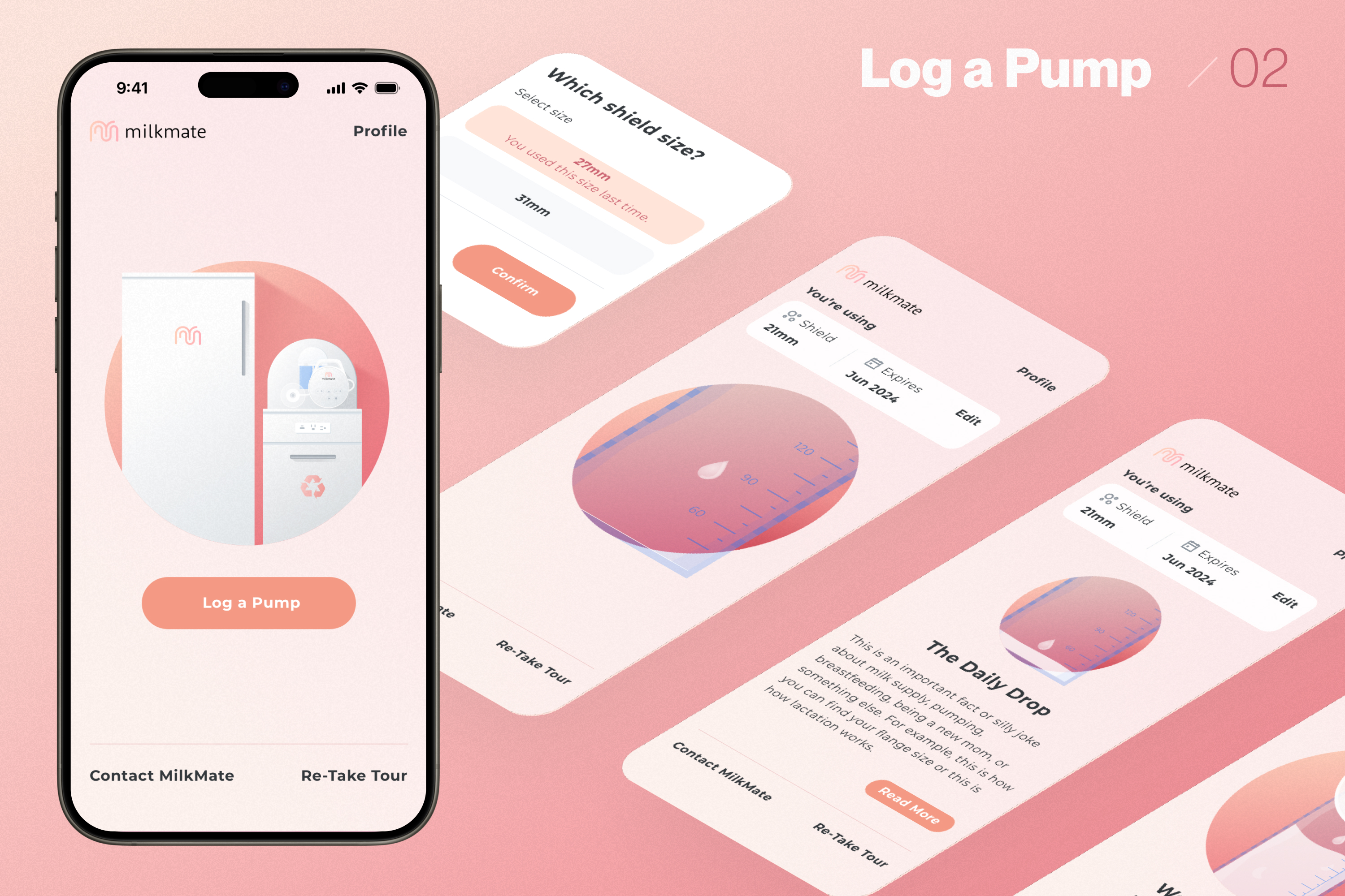 Log a pump — scan, choose shield size, daily drop