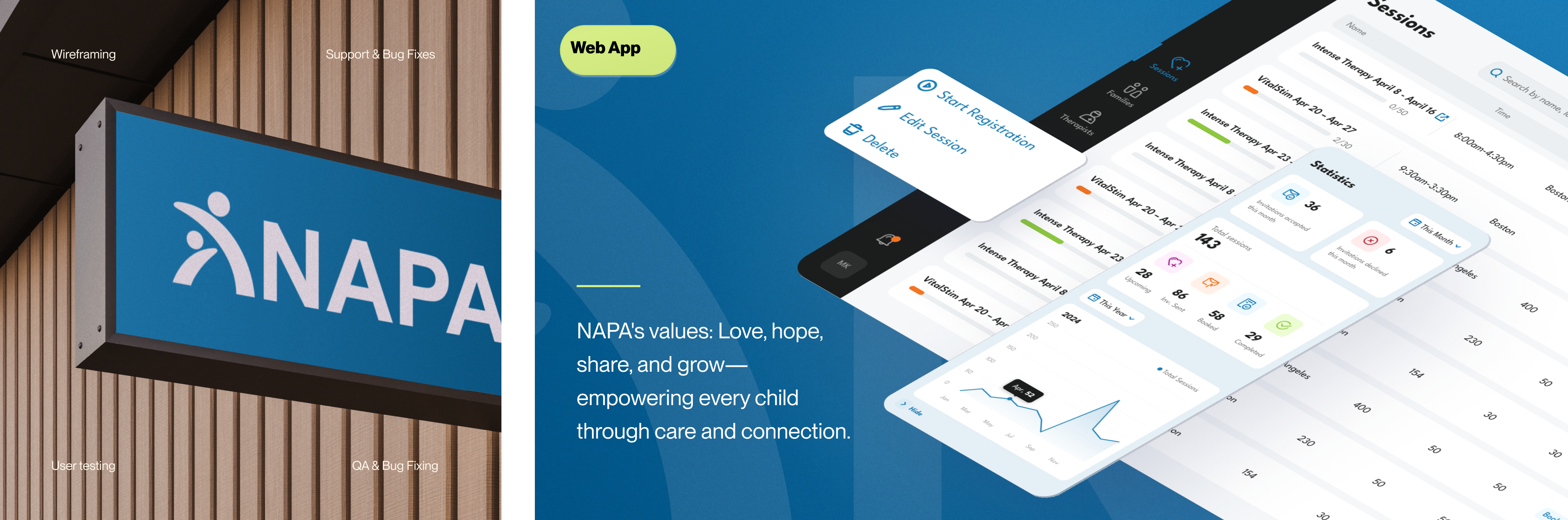 NAPA Center web app on a tablet and the NAPA clinic signage