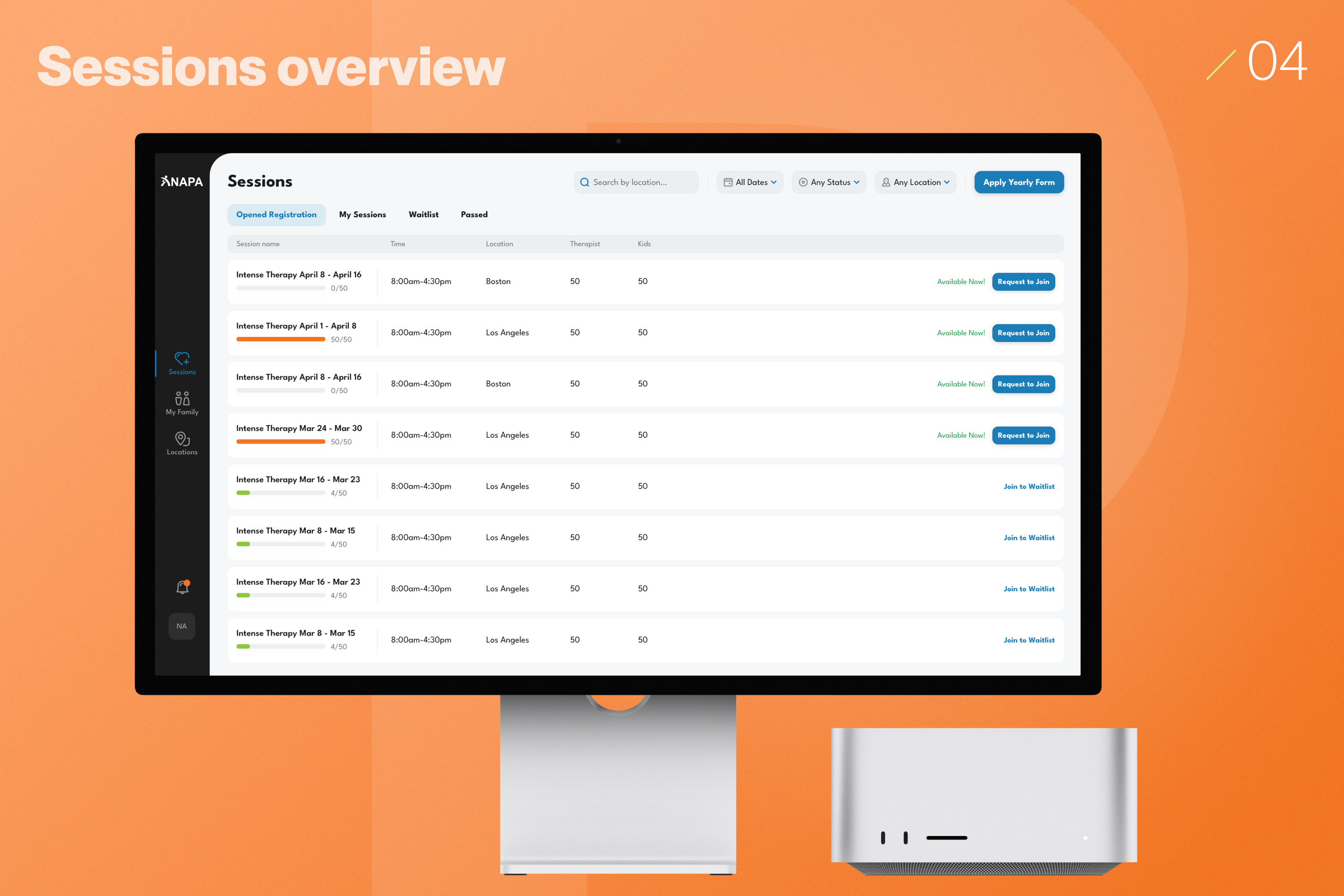 Sessions overview — open registration, waitlist and request to join