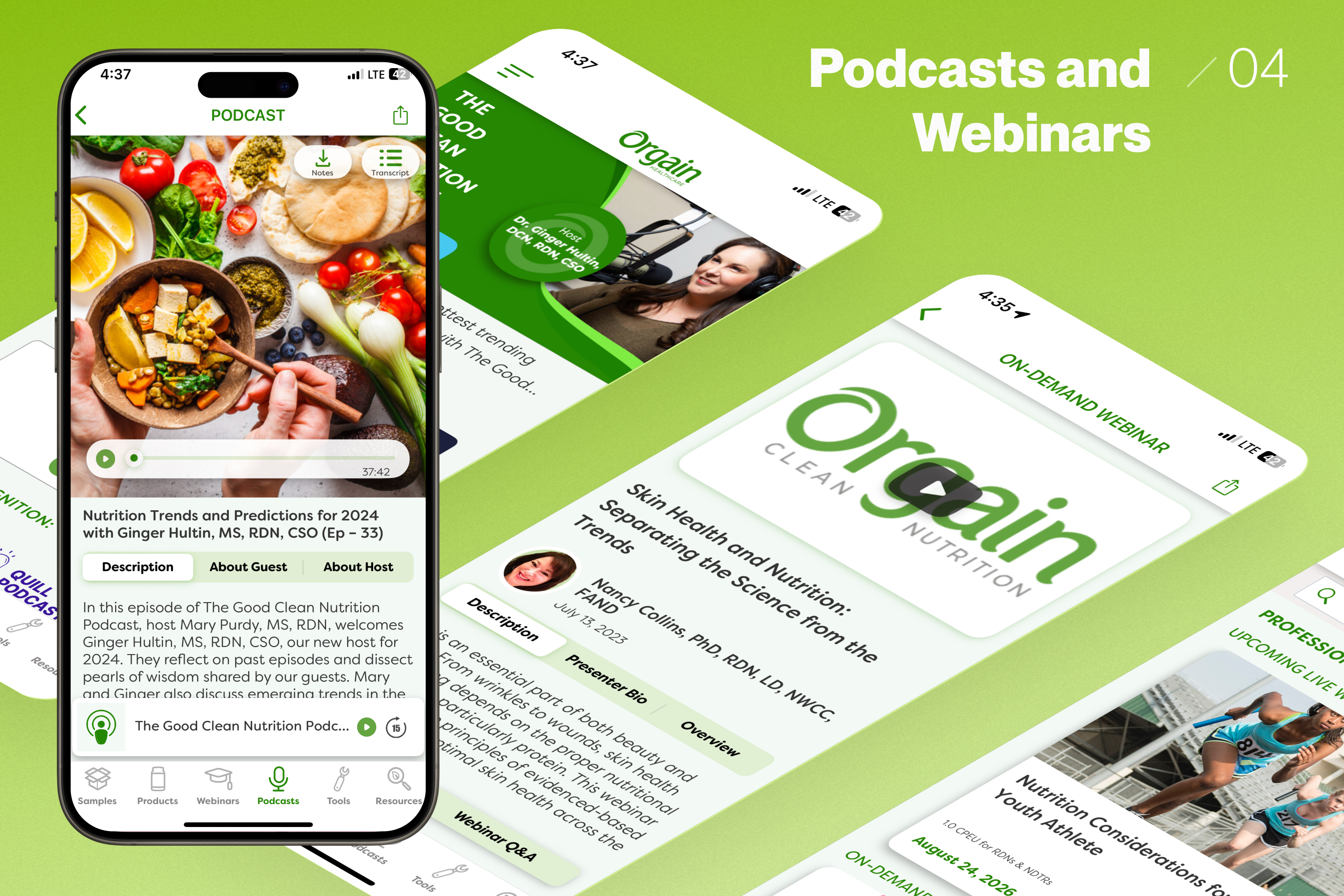Podcasts and webinars — The Good Clean Nutrition Podcast, on-demand webinar, upcoming live webinars