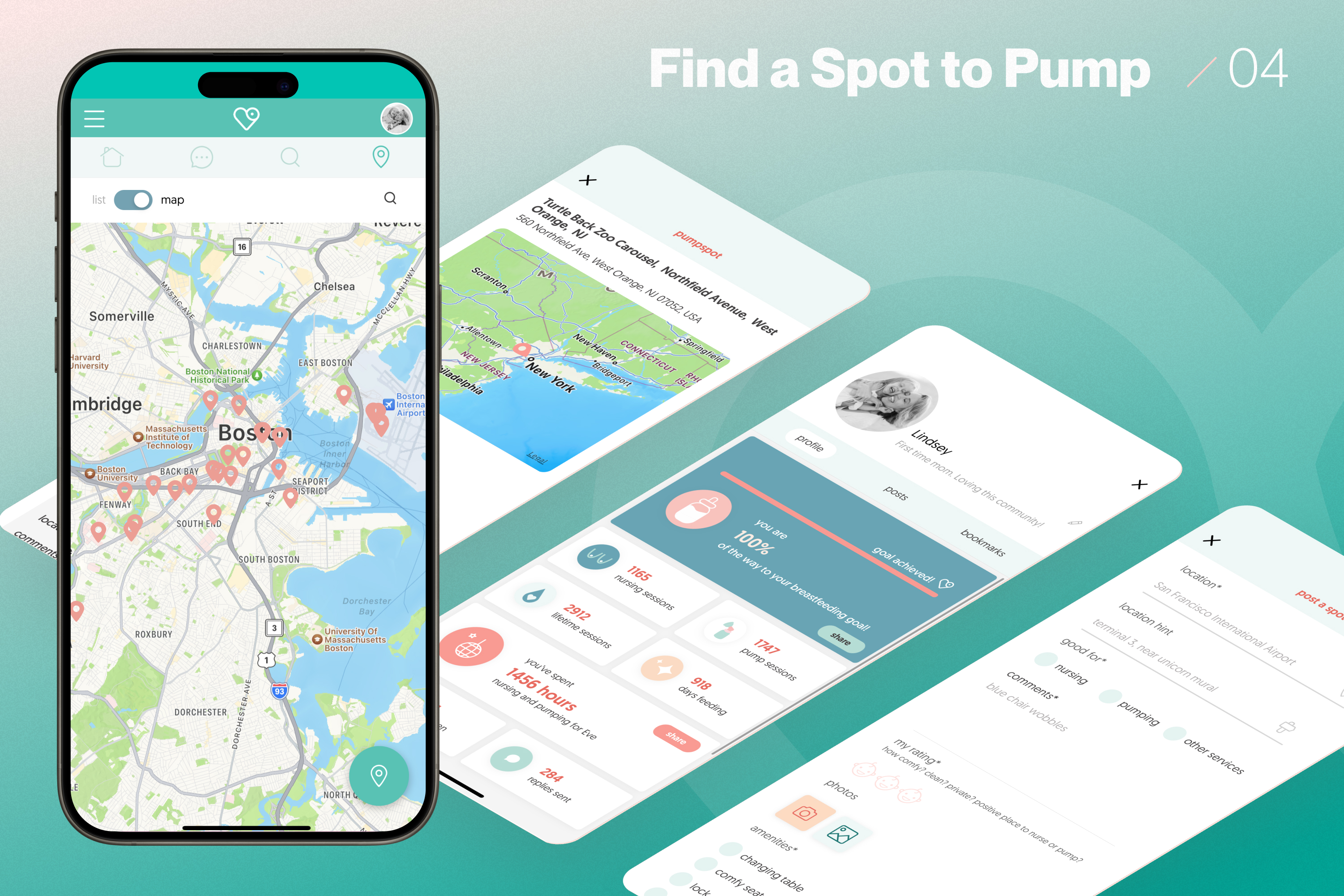 Find a spot to pump — map, pumpspot detail, profile dashboard, post a spot