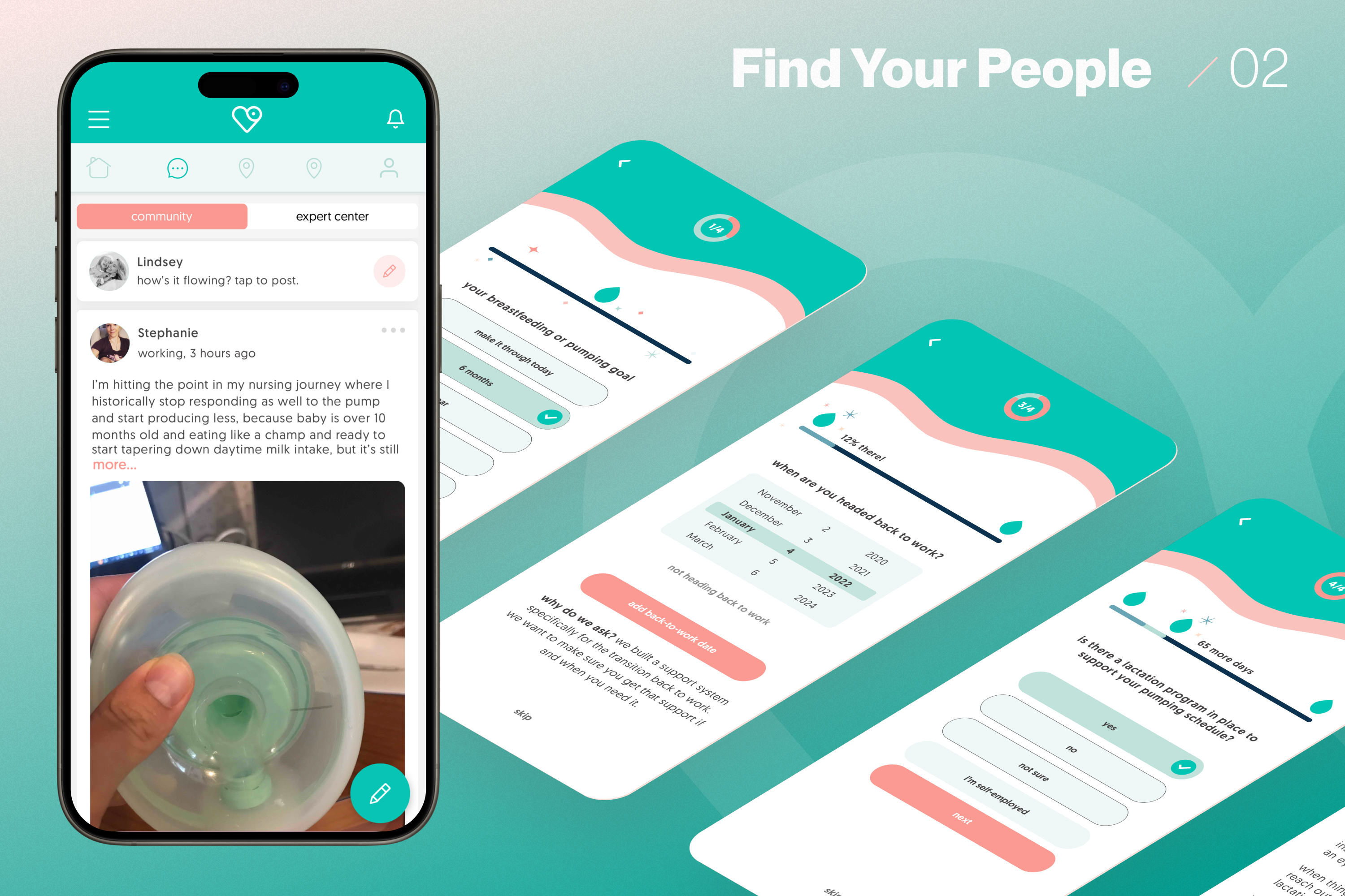 Find your people — community feed and goal-setting questions