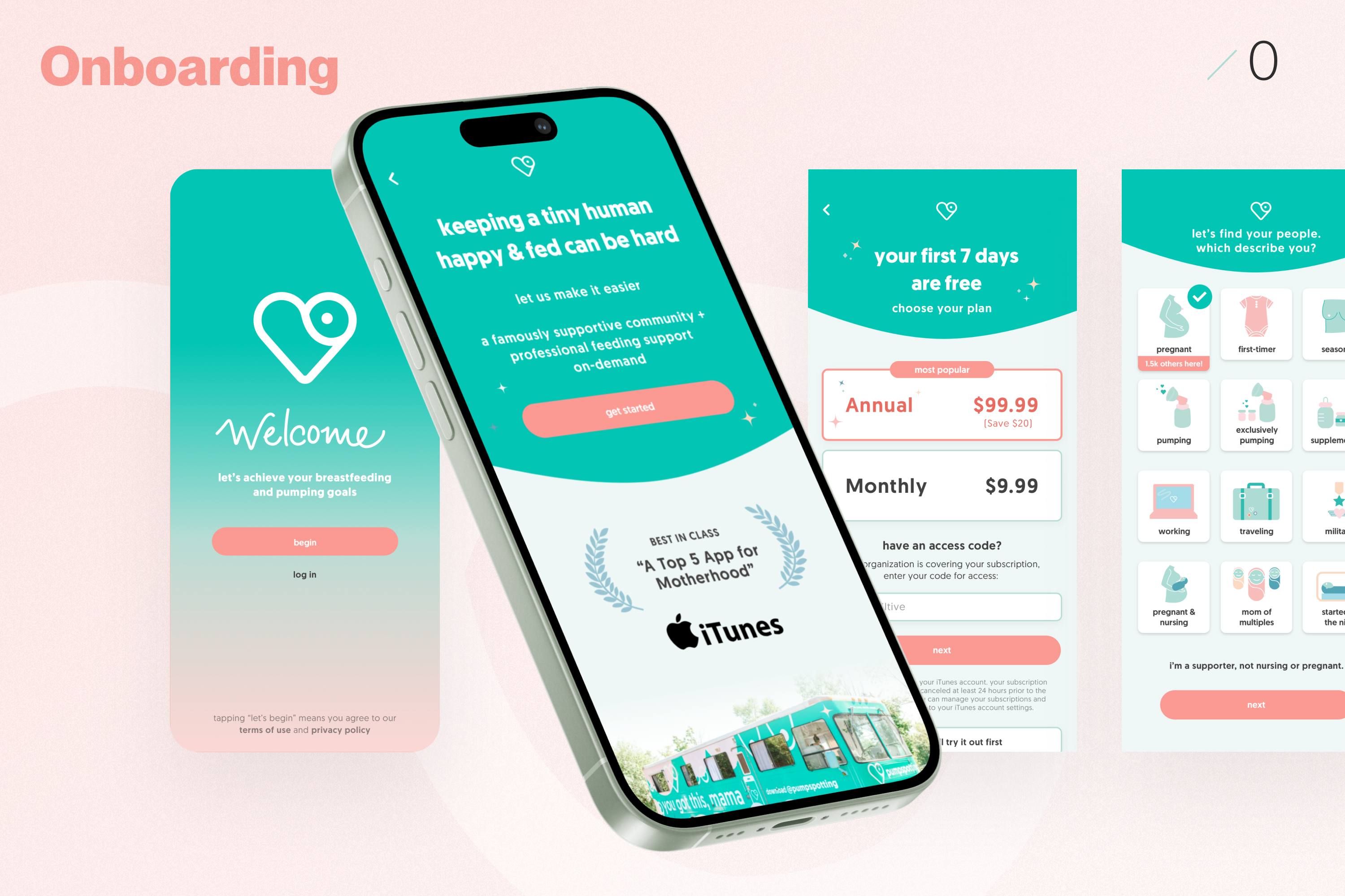 Onboarding — welcome, plans, and which describe you